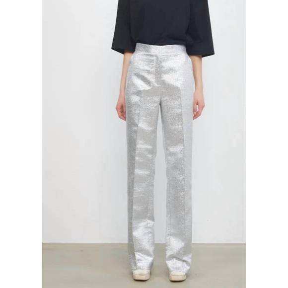 NEW STELLA NOVA mid waist livi straight leg pants in silver lurex - Picture 1 of 4